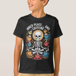 Camiseta Paz Interior E Desenho De Yoga De Esqueleto Com Ca