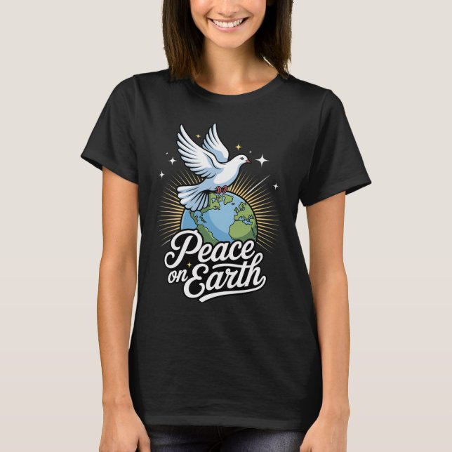 Camiseta Paz Na Terra Pombo E Globo Fé Natal  (Frente)