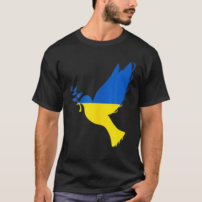 Camiseta Paz Na Ucrânia Dove. Fique Com A Ucrânia. Suporte (Frente)