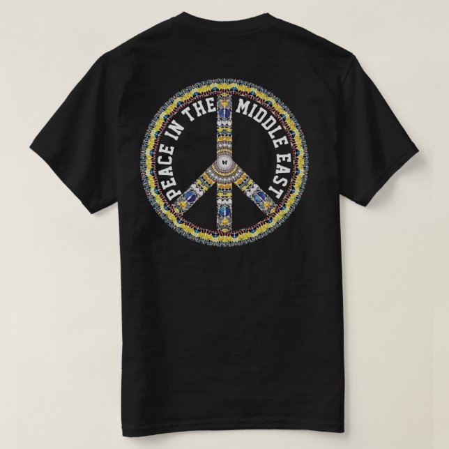 CAMISETA PAZ NO MÉDIO ORIENTE - MANTEIGA GEOMÉTRICA (Verso do Design)