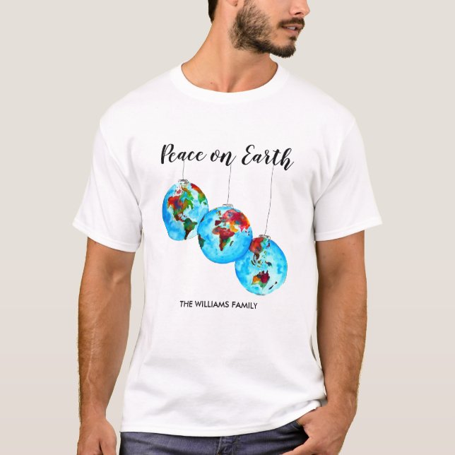Camiseta Paz no Mundo da Esperança das Aquarelas da Terra (Frente)