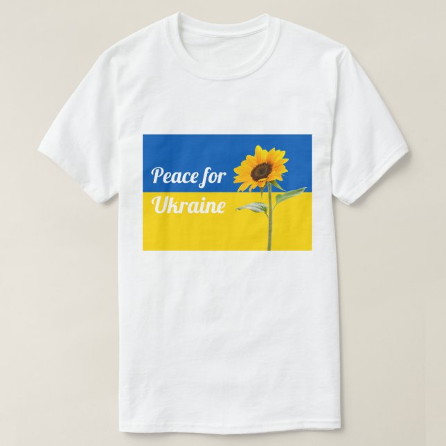 Camiseta Paz para a Ucrânia Bandeira de Girassol Amarelo e  (Frente do Design)