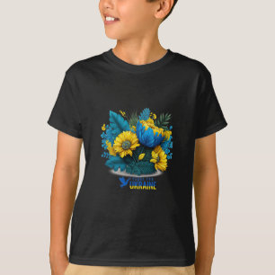Camiseta Paz Para a Ucrânia - Buquê de Flores Azuis e Amare