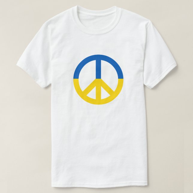 Camiseta Paz para a Ucrânia Cores de Bandeira Amarelas Azul (Frente do Design)