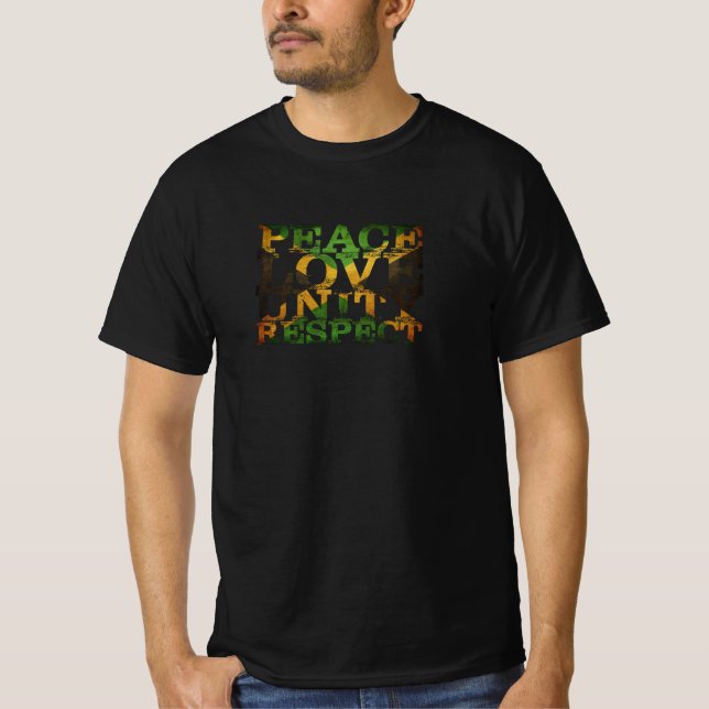 Camiseta Paz, paz e amor unido, respeito à Jamaica Reggae (Frente)