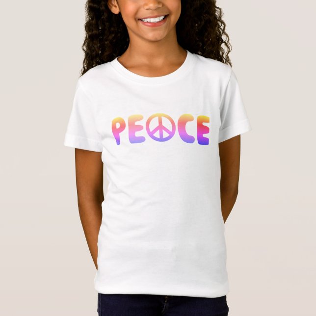 Camiseta Paz, Retro Hippie Vibes Meninas Longa Folga (Frente)