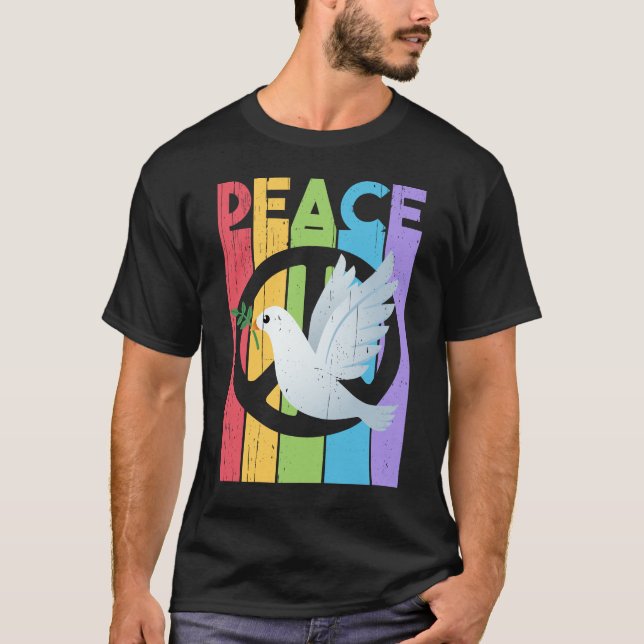 Camiseta Paz: tipografia angustiada com pomba (Frente)