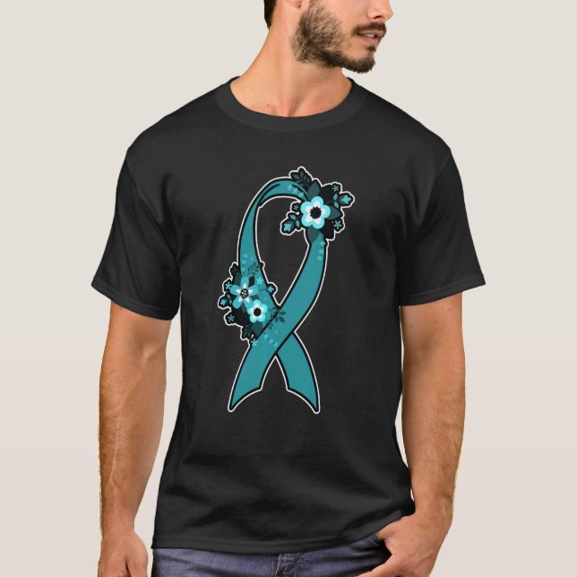 Camiseta Pcos Teal Ribbon Velvety Skype Ovarian Policístico (Frente)