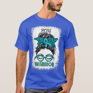 Camiseta PCOS Warrior Messy Bun Teal Ribbon Leopardo Suport
