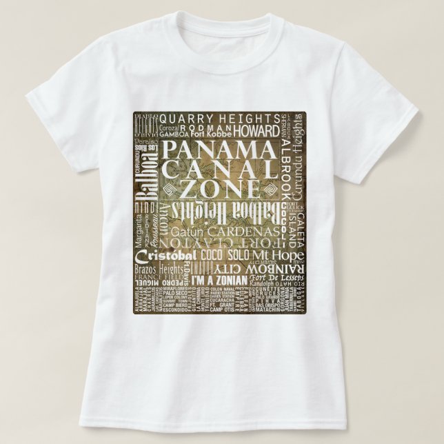 Camiseta PCZ - Locais da Zona do Canal do Panamá com Mapa d (Frente do Design)