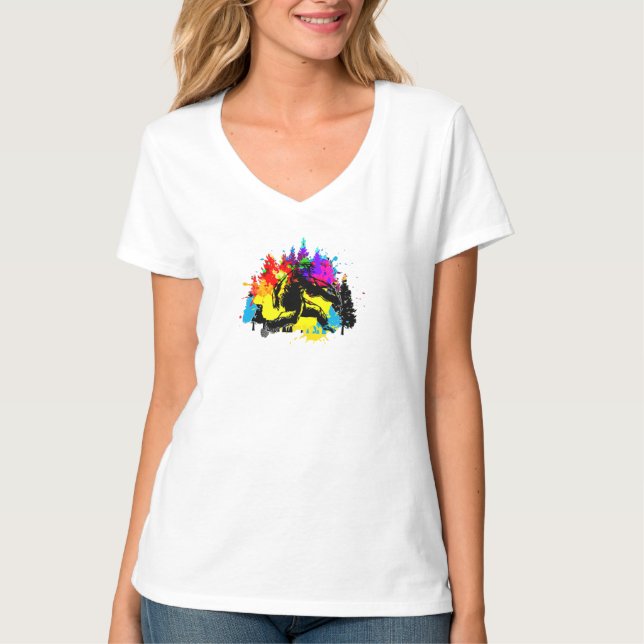 Camiseta Pé grande colorido com árvores - monstro (Frente)