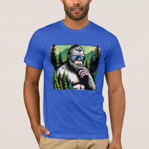 Camiseta Pé-grande curioso com óculos de sol escondido na f