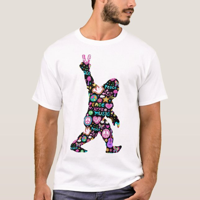 Camiseta Pé Grande de Paz Hippie Engraçado Pé Grande (Frente)