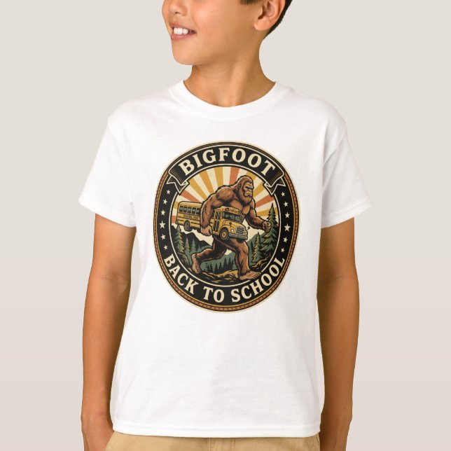 Camiseta Pé Grande de Volta à Escola, Monstro Retro Diverti (Frente)