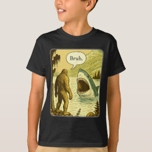 Camiseta Pé Grande Engraçado Com Meme Bruh de Tubarão