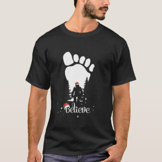 Camiseta Pé Grande impressão Yeti Acredite em Santa Chapéu