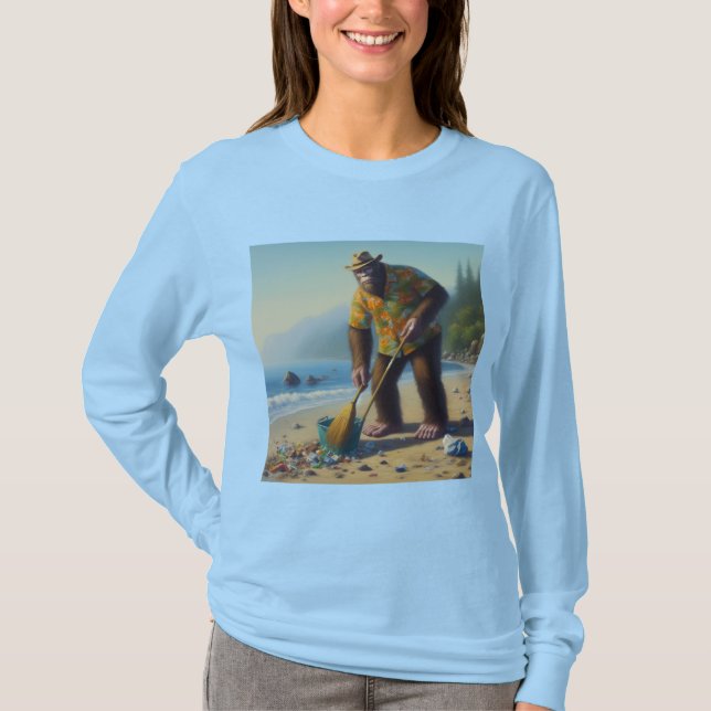 Camiseta Pé Grande Limpando a Praia (Frente)