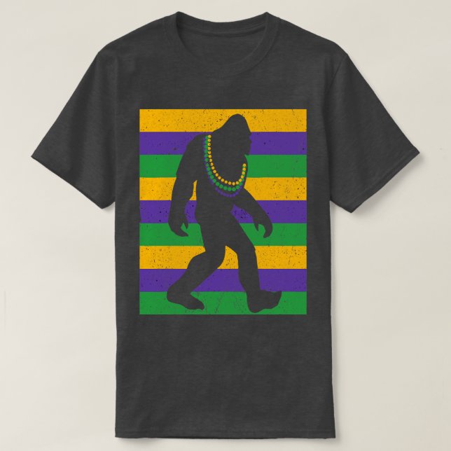 Camiseta Pé Grande Mardi Gras Sasquatch TSirt (Frente do Design)