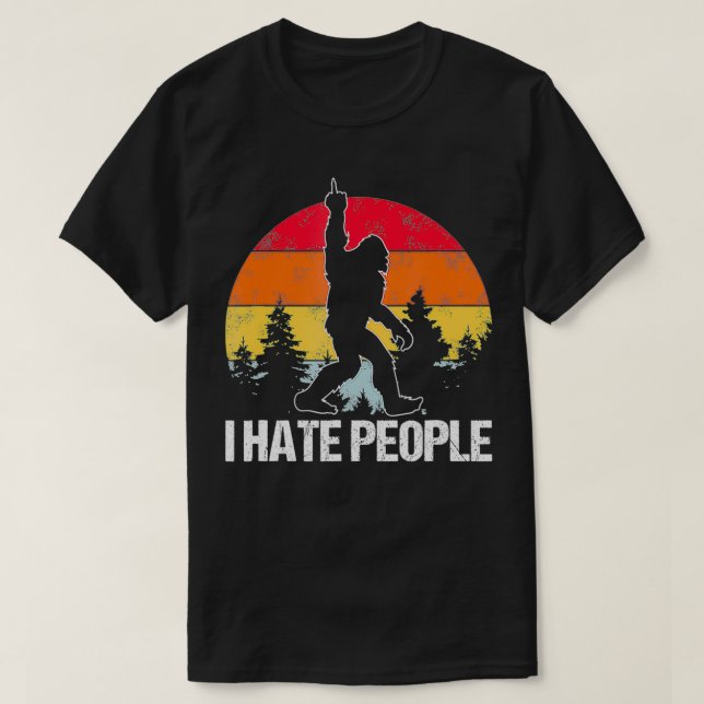 Camiseta Pé Grande Odeio Pessoas De Sasquatch Do Dedo Médio (Frente do Design)