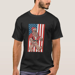 Camiseta Pé Grande Papai Noel Natal Patriótico EUA Bandeira
