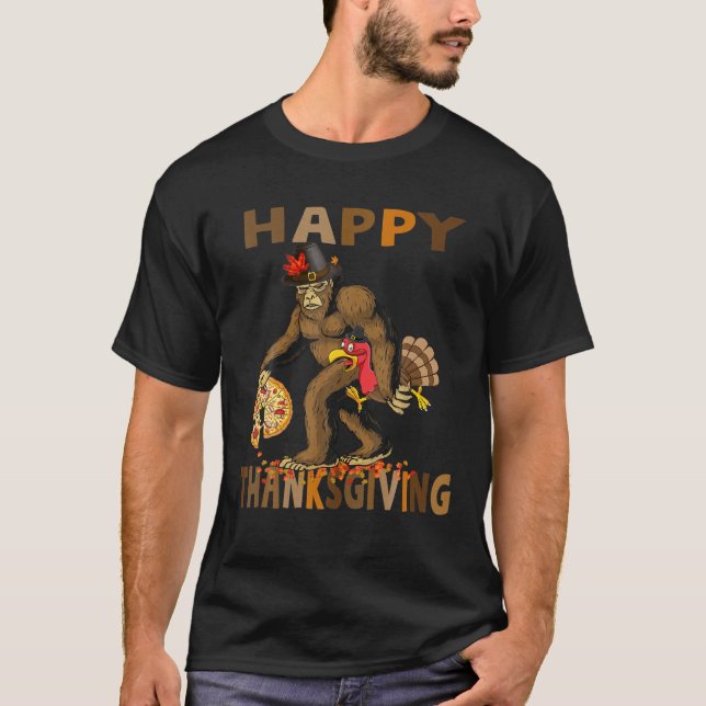 Camiseta Pé Grande Peregrino Turquia Pumpkin Feliz Ação de  (Frente)