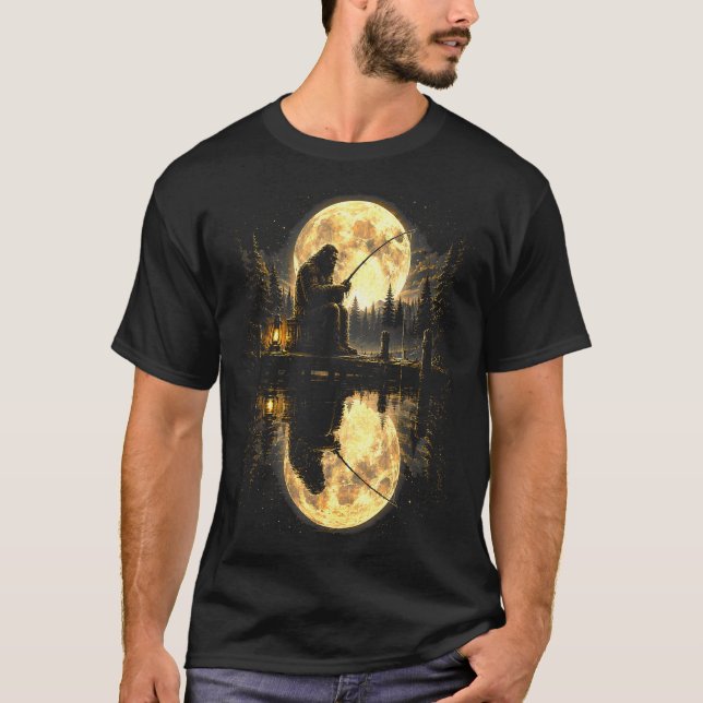 Camiseta Pé-grande pescando reflexo do lago da lua cheia ao (Frente)
