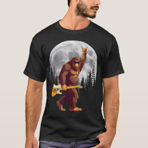 Camiseta Pé Grande Tocando Guitarra À Noite Lua Cheia Árvor