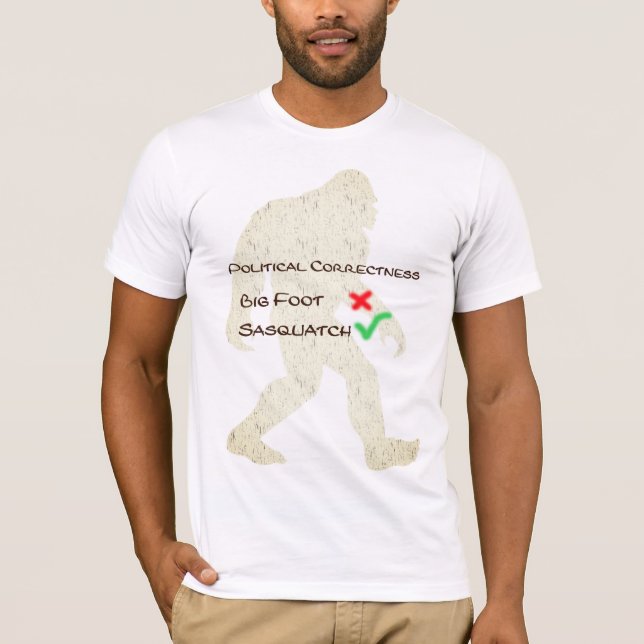Camiseta Pé grande vs Sasquatch Correção Política T-ee (Frente)