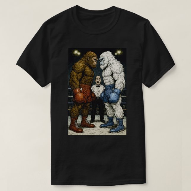 Camiseta Pé Grande Vs Yeti, luta de boxe, arte em quadrinho (Frente do Design)