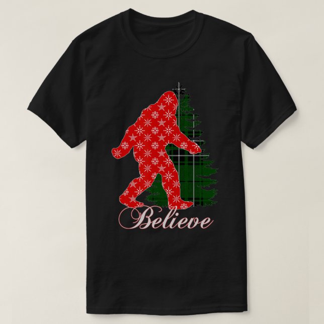 Camiseta Pé Grande Yeti Acredita na Árvore de Natal Red Sno (Frente do Design)
