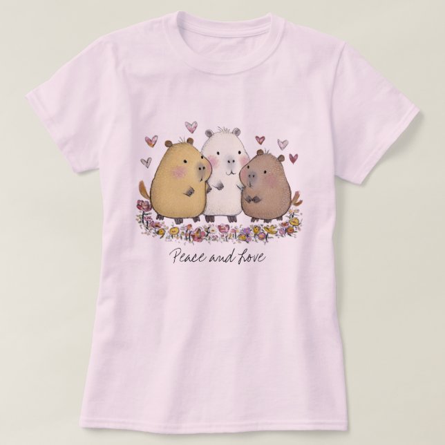 Camiseta Peace and Love Capybara T-shirt (Frente do Design)