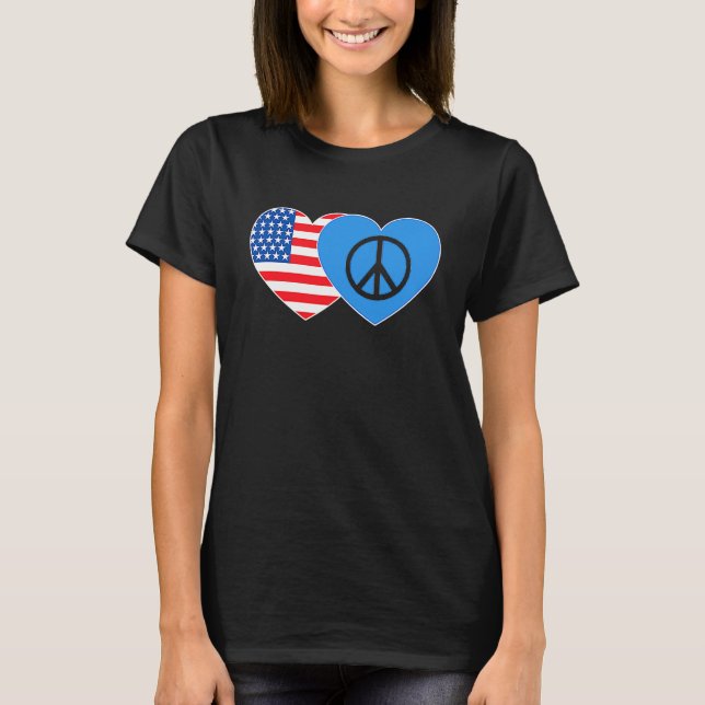 Camiseta Peace and USA Flag Twin Heart for Peacemaker Ameri (Frente)