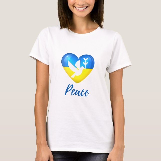 Camiseta Peace Dove Ucrânia Flag Heart (Frente)