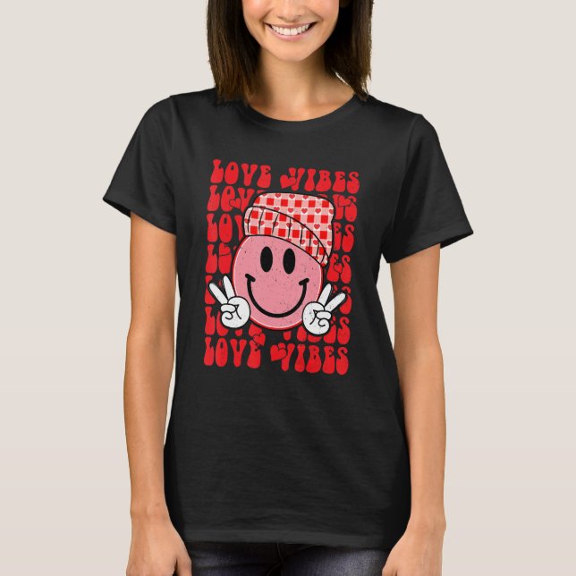 Camiseta Peace Hand Sign Retro Smile Face Love Vibes Valent (Frente)