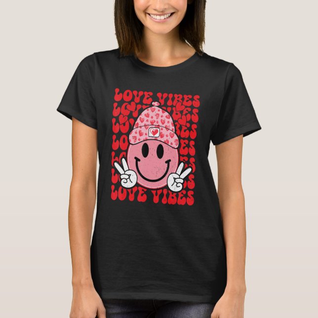 Camiseta Peace Hand Sign Retro Smile Face Love Vibes Valent (Frente)
