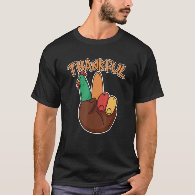 Camiseta Peace Hand Sign Thankful Turkey Thanksgiving for C (Frente)