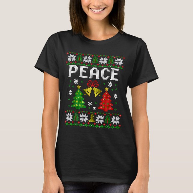 Camiseta Peace I Come In Peace Couple Matching Ugly Christm (Frente)