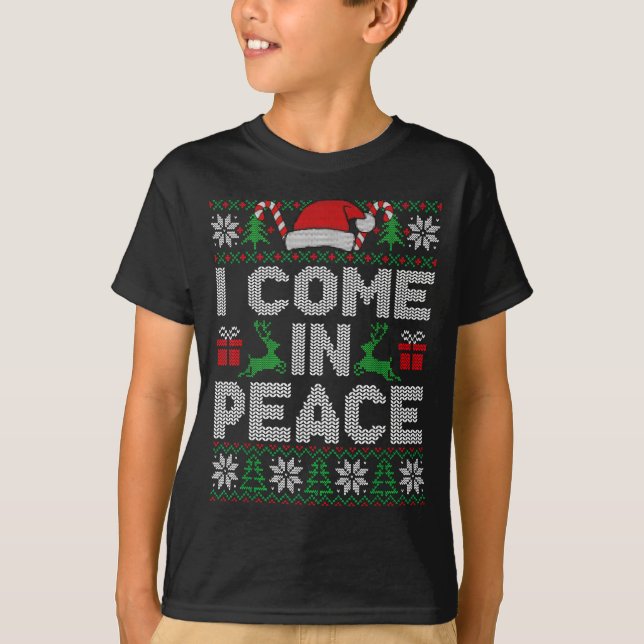 Camiseta Peace I Come In Peace Couple Matching Ugly Christm (Frente)