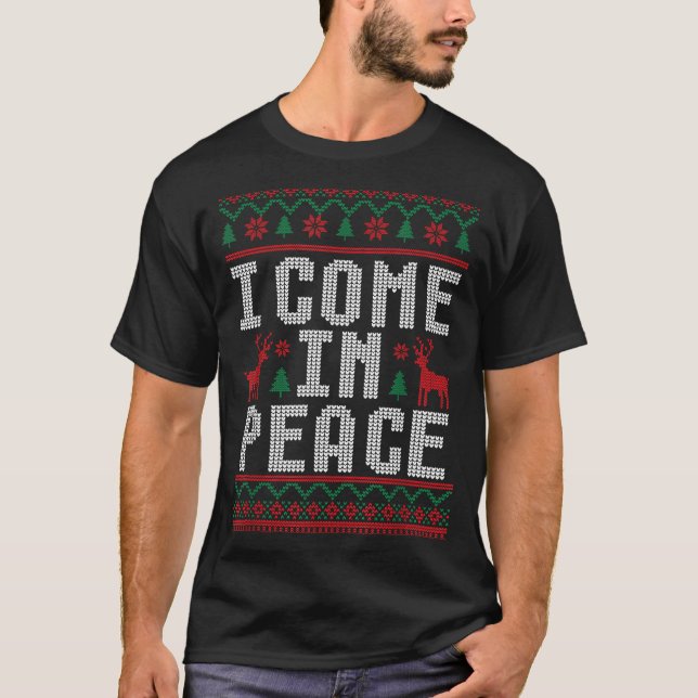 Camiseta Peace I Come In Peace Couple Matching Ugly Christm (Frente)