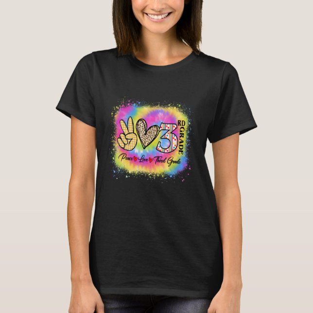 Camiseta Peace Love 3rd Grade Girls Professora De Volta À E (Frente)
