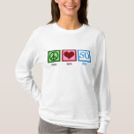 Camiseta Peace Love 50th Birthday Festa Cute<br><div class="desc">Camiseta de 50 anos para uma mulher que faz 50 anos. Um presente bonito sobre a colina.</div>