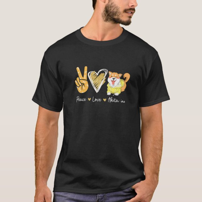 Camiseta Peace Love Akita Inu Dog Lovers (Frente)