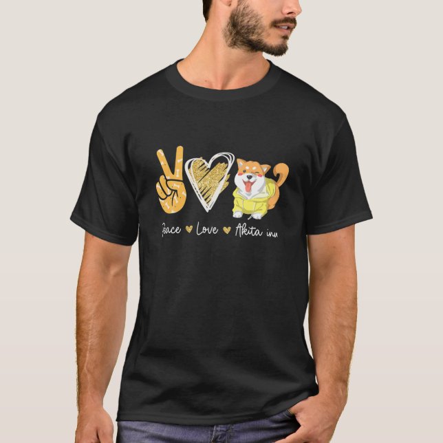 Camiseta Peace Love Akita Inu Dog Lovers (Frente)