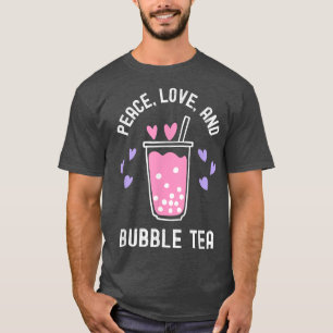 Camiseta Peace Love and Bubble Tea Cute Purple Pink and Bob