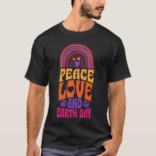 Camiseta Peace Love And Earth Day Bohemian Rainbow Psychede