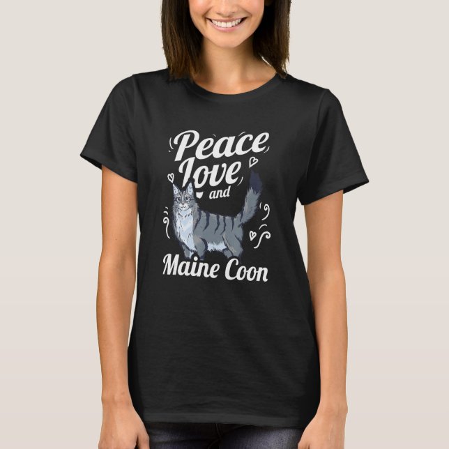 Camiseta Peace Love And Maine Coon Cat Lover (Frente)