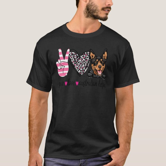 Camiseta Peace Love Australian Kelpie Dog (Frente)
