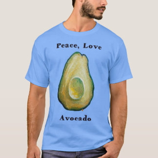 Camiseta Peace Love Avocado pintura vegetariana e saudável