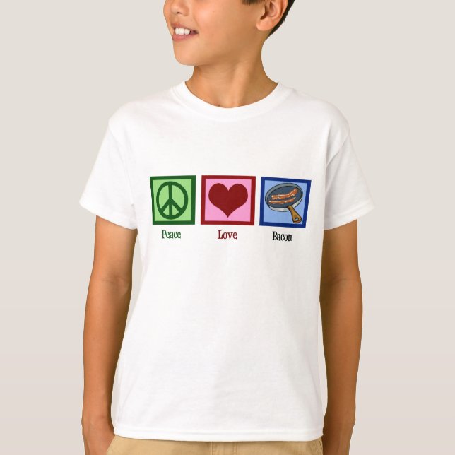 Camiseta Peace Love Bacon Kids (Frente)