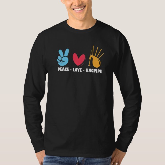 Camiseta Peace  Love  Bagpipe  Bagpiper (Frente)